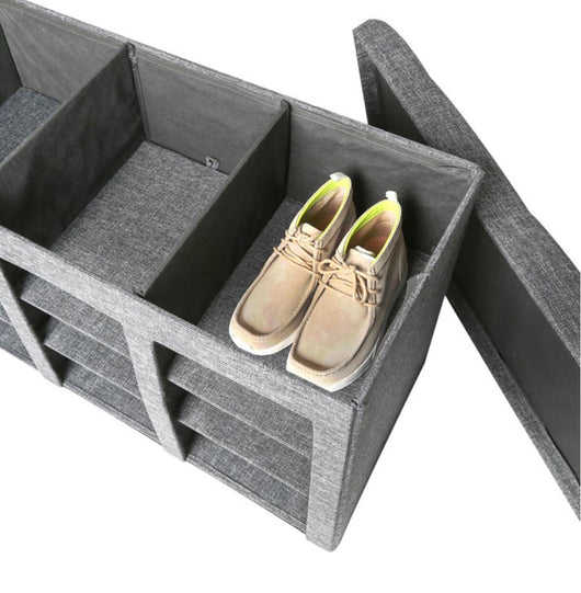 Seville Classics 9-Bin Foldable Tufted Shoe Storage Bench, Charcoal Gray- NEW IN BOX!!!!