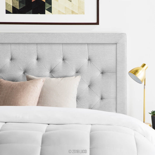 LUCID Bordered Upholstered Headboard with Diamond Tufting, King/California King, Stone**New in box**