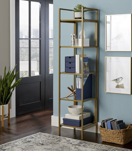 Better Homes & Gardens Nola Narrow Bookcase, Gold Finish- NEW IN BOX!!!