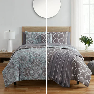 VCNY Home Belinda 9-Piece Aqua/Grey Medallion Polyester Bed in a Bag, King**New in bag**
