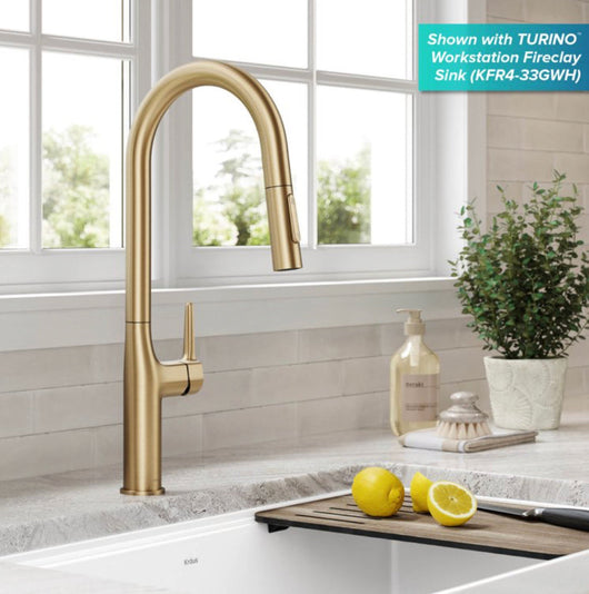 Kraus Oletto Tall Modern Pull-Down Single Handle Kitchen Faucet in Brushed Gold- NEW IN BOX!!!!