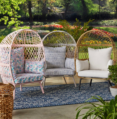 Better Homes & Gardens Kid's Ventura Outdoor Stationary Wicker Woven Egg Chair, Gray- NEW & ASSEMBLED!!