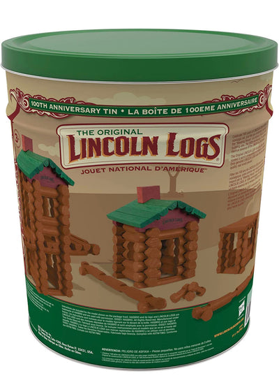 Lincoln Logs – 100th Anniversary Tin, 111 Pieces, Real Wood Logs - Ages 3+ - Best Retro Building Gift Set For Boys/Girls - Creative Construction Engineering - Preschool Education Toy- NEW (Dented Tin)