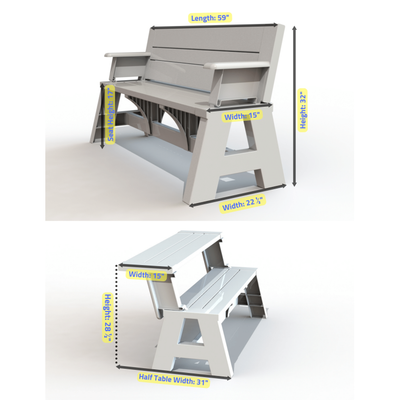 V.I.P. Convert-A-Bench Folding Picnic Table Bench, White**New in Box**