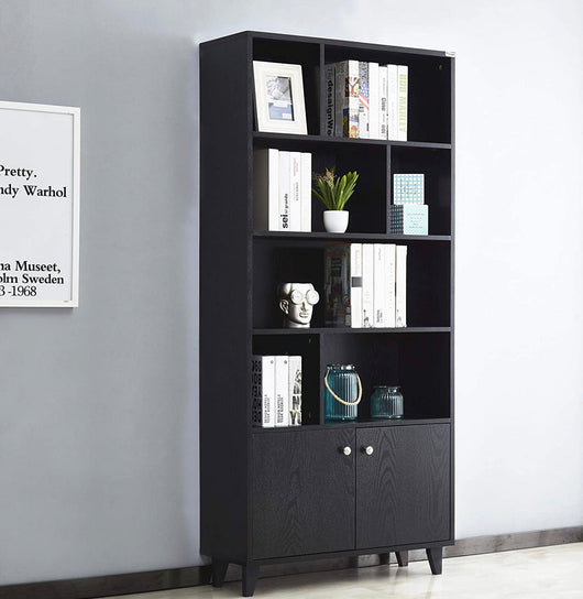 Mixcept Modern shelf with 2 doors 68 inches high, wooden shelf with 7 compartments for home office, black!  -Brand new in the box