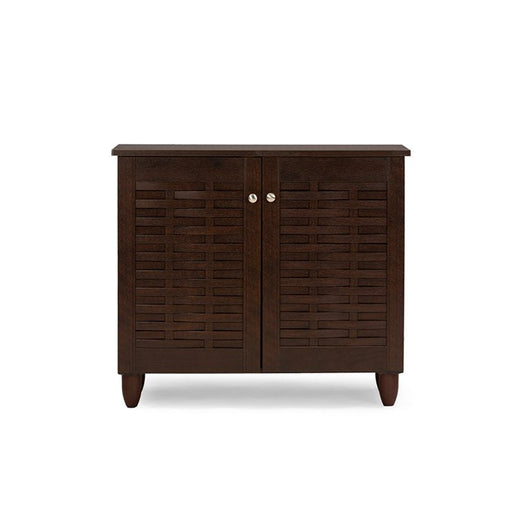 Baxton Studio Winda 2 Door Entryway Shoes Storage Cabinet, 9 Pairs of Shoes**New in Box**