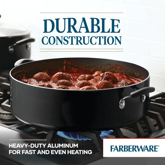 Farberware Easy Clean Aluminum Nonstick Covered Family Pan, 14-inch, Black **New**