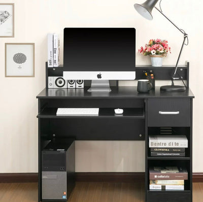 Ktaxon Wood Black Computer Desk For Office Laptop, PC Work Table With Home Drawer & Keyboard Tray- NEW IN BOX!!!