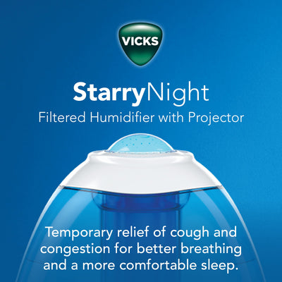 Vicks Starry Night Filtered Cool Mist Humidifier, Medium to Large Rooms, 1 Gallon Tank – Cool Mist Humidifier for Baby and Kids Rooms with Light Up Star Night Light Display, Works with Vicks VapoPads**New in box**