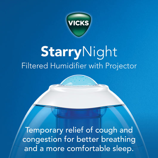 Vicks Starry Night Filtered Cool Mist Humidifier, Medium to Large Rooms, 1 Gallon Tank – Cool Mist Humidifier for Baby and Kids Rooms with Light Up Star Night Light Display, Works with Vicks VapoPads**New in box**
