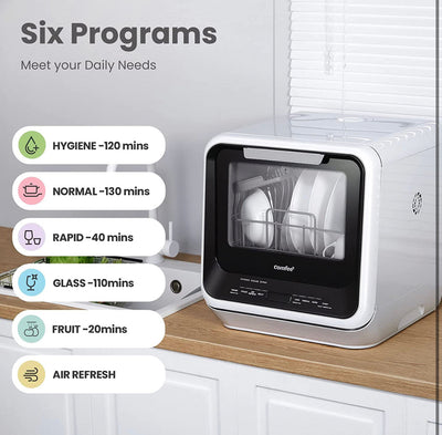 COMFEE' Portable Dishwasher Countertop, Mini Dishwasher with 5L Built-in Water Tank, No Hookup Needed, 6 Programs, 360° Dual Spray, 192℉ High-Temp& Air-Dry Function, Dishwasher for Apartments& RVs! (USED ONCE - VERY CLEAN)