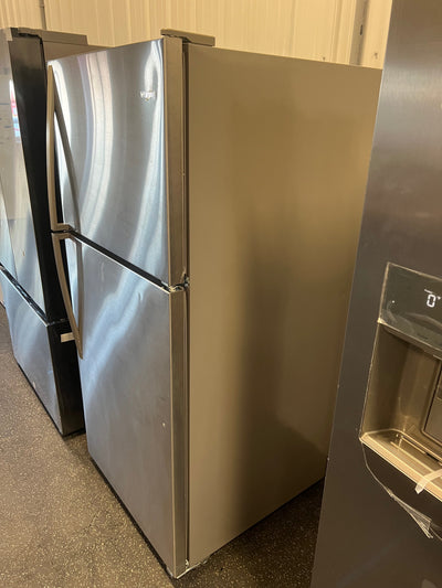 Whirlpool 18.2-cu ft Top-Freezer Refrigerator, Stainless Steel!! NEW OUT OF BOX, MINOR DENT FROM SHIPPING!!