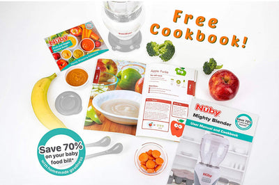 Nuby Mighty Blender with Cook Book, 22-Piece Baby Food Maker Set, Cool Gray- NEW IN BOX!!!
