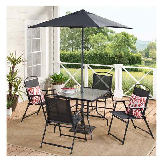 Mainstays Albany Lane 6 Piece Outdoor Patio Dining Set, Black!! NEW IN BOX!!