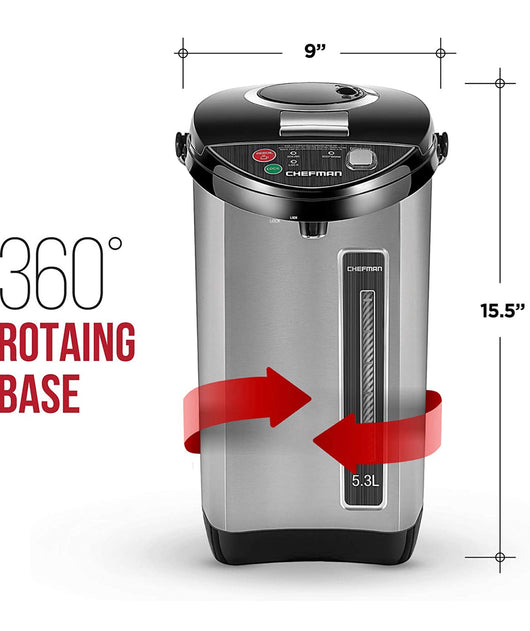 Chefman Electric Hot Water Pot Urn w/ Auto & Manual Dispense Buttons, Safety Lock, Instant Heating for Coffee & Tea, Auto-Shutoff/Boil Dry Protection, Insulated Stainless Steel, 5.3L/5.6 Qt/30+ Cups**New in box**