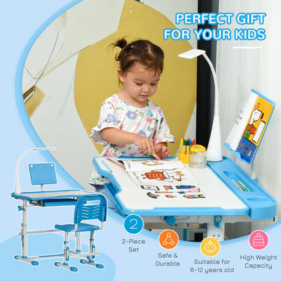 Qaba Kids Adjustable School Study Desk & Chair Set Art Writing Table! (Missing Light)  -Brand new and assembled