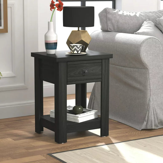 Coover Wood Rectangular End Table with 1 Drawer, Black**New in box**