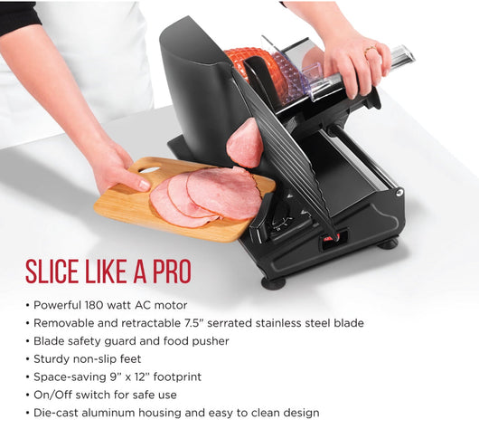 Chef man Die-Cast Electric Deli & Food Slicer, Stainless Steel, Black!! NEW IN BOX!!