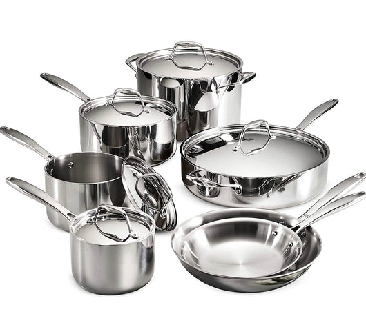 Tramontina 80116/249DS Gourmet Stainless Steel Induction-Ready Tri-Ply Clad 12-Piece Cookware Set, NSF-Certified, Made in Brazil!