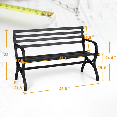 Phi Villa 48.8" Metal Outdoor Durable Garden Bench in Black!  -Brand new in the box, assembly is required