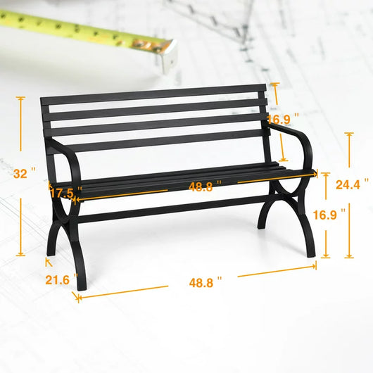 Phi Villa 48.8" Metal Outdoor Durable Garden Bench in Black!  -Brand new in the box, assembly is required