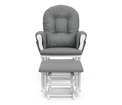 Storkcraft Hoop Glider and Ottoman, White Finish with Gray Cushions- NEW IN BOX!!!