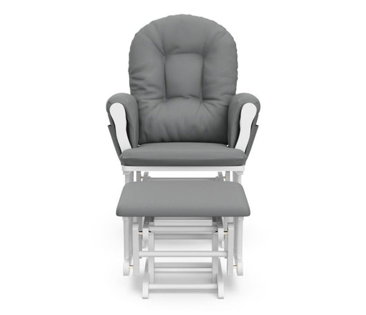 Storkcraft Hoop Glider and Ottoman, White Finish with Gray Cushions- NEW IN BOX!!!