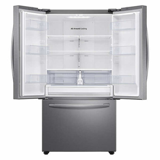 Samsung 28 cu. ft. Large Capacity 3-Door French Door Refrigerator (brand new still in plastic. Minor dent on the side- photos shown)