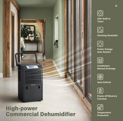 Waykar 155 Pints Commercial Dehumidifier Industrial Dehumidifier for Large Space up to 7500 Sq.ft for Home Basements, Whole House, Library, Moisture Remove!! NEW OUT OF BOX, MISSING DRAIN HOSE AND HANDLE, TESTED WORKS GREAT!!
