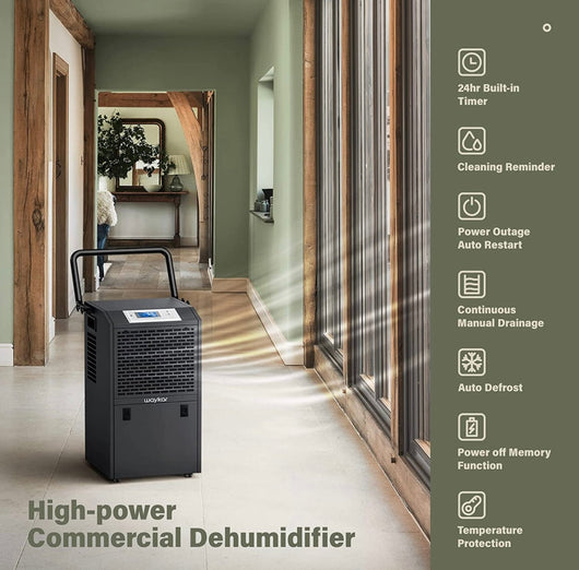 Waykar 155 Pints Commercial Dehumidifier Industrial Dehumidifier for Large Space up to 7500 Sq.ft for Home Basements, Whole House, Library, Moisture Remove!! NEW OUT OF BOX, MISSING DRAIN HOSE AND HANDLE, TESTED WORKS GREAT!!