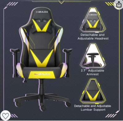 Hbada Gaming Chair Racing Style Ergonomic High Back Computer Chair with Height Adjustment, Headrest and Lumbar Support E-Sports Swivel Chair- new and assembled