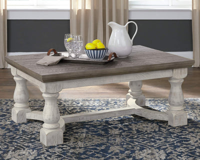 Signature Design by Ashley Havalance Farmhouse Rectangular Coffee Table, Gray & White with Weathered Finish**New in box**chipped from shipping**