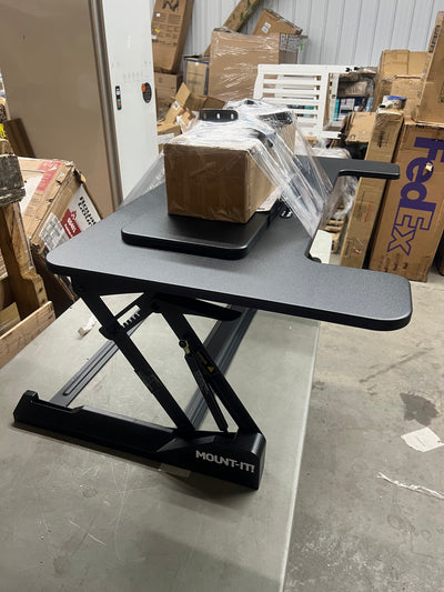 Mount-It! Sit Stand Standing Desk Converter with Dual Monitor Mount, Black!! NEW OUT BOX, MINOR DAMAGE FROM SHIPPING HARDLY NOTICEABLE!!