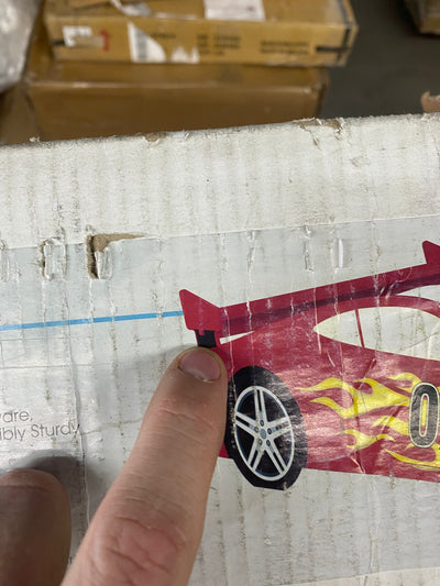 !!!HANDYMAN SPECIAL!!! Legare Kids Twin Race Car Bed, Red and white!! NEW IN BOX BUT HAS DAMAGE FROM SHIPPING(PHOTOS SHOWN)!!