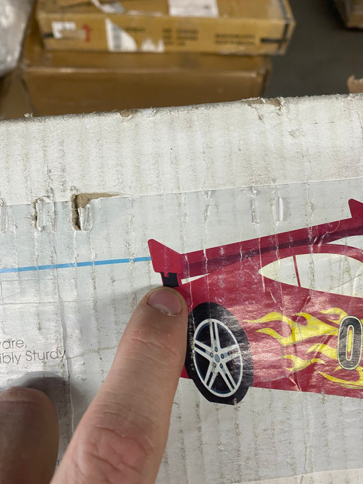 !!!HANDYMAN SPECIAL!!! Legare Kids Twin Race Car Bed, Red and white!! NEW IN BOX BUT HAS DAMAGE FROM SHIPPING(PHOTOS SHOWN)!!