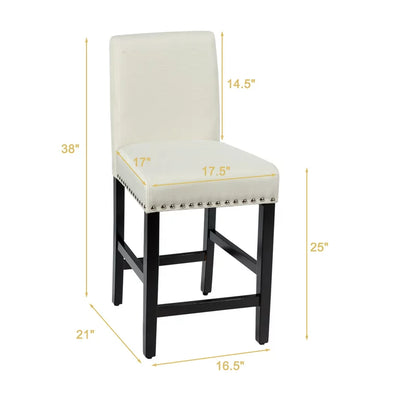 Costway Set of 2 25'' Kitchen Breakfast Chairs Nailhead Bar Stools Beige\ Gray Wood**New in box*