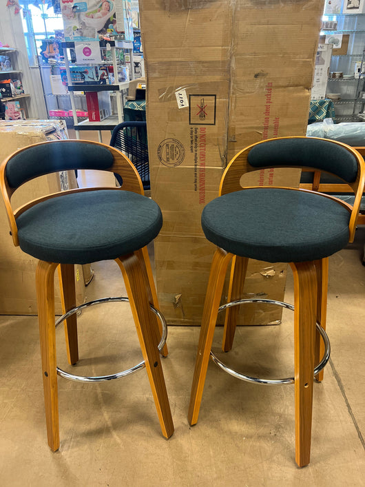 OFM Wood and Navy Fabric Swivel Counter Stool, Set of 2- NEW AND ASSEMBLED!!!!