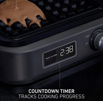Calphalon Intellicrisp Belgian Waffle Maker with LED Display Timer and Ceramic Cooking Plates, Makes 2 Waffles, Dark Stainless Steel- Lightly Used, Clean and Works Great!!!!