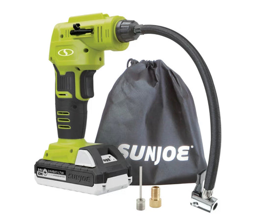Sun Joe 24V-AJC-MAX Cordless Portable Air Compressor Kit , W/ 1.3-Ah Battery, Nozzle Accessories, and Storage Bag- NEW IN BAG!!!