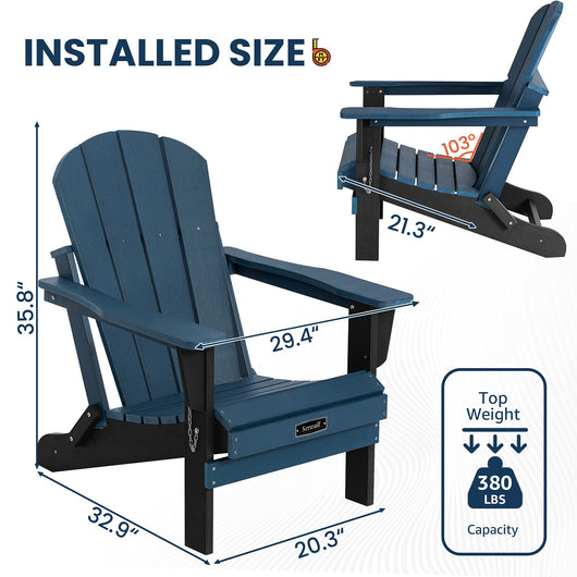 SERWALL Folding Adirondack Chair Patio Chairs Lawn Chair Outdoor Chairs Painted Adirondack Chair Weather Resistant- Blue, Ideal for Patio,**New in box**