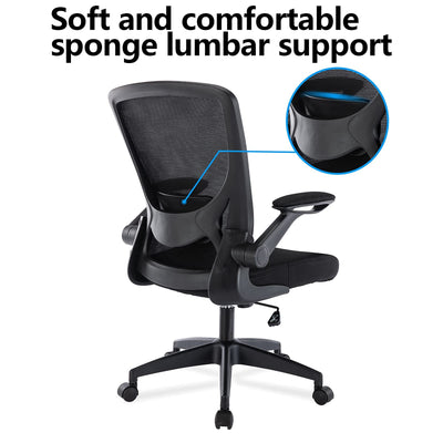 KERDOM Ergonomic Office Chair, Breathable Mesh Desk Chair, Lumbar Support Computer Chair with Wheels and Flip-up Arms, Swivel Task Chair BIFMA Passed, Adjustable Height Home Gaming Chair**New and assembled**