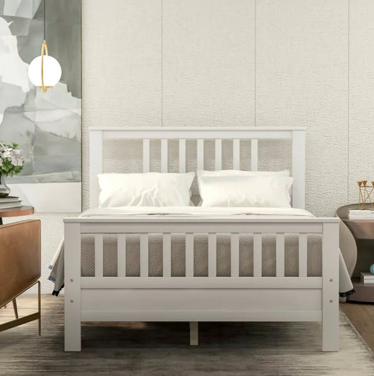 Euroco Wood Platform Bed With Headboard and Footboard, Full Size (White)- NEW IN BOX!!!!