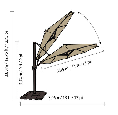 Seasons Sentry 11' LED Solar Round Cantilever Umbrella,Brown!! NEW IN BOX!!