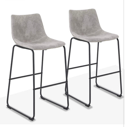 ALPHA HOME Bar Stools Set of 2 Bar Stools Vintage Leathaire 30 inches Bar Height Stools Pub Kitchen Stools Chairs, Dining Room Furniture 350 lbs Capacity, Grey**New in Box**