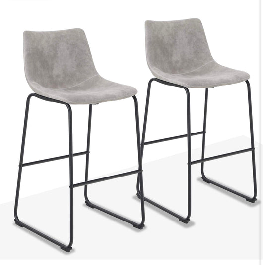 ALPHA HOME Bar Stools Set of 2 Bar Stools Vintage Leathaire 30 inches Bar Height Stools Pub Kitchen Stools Chairs, Dining Room Furniture 350 lbs Capacity, Grey**New in Box**