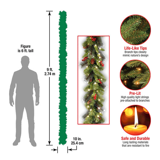 National Tree Company Pre-Lit Artificial Christmas Garland, Green, Crestwood Spruce, White Lights, Decorated with Pine Cones, Berry Clusters, Plug In, Christmas Collection, 9 Feet- NEW IN BOX!!!