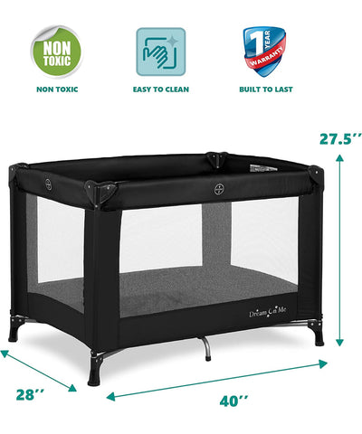 Dream On Me Nest Portable Play Yard With Carry Bag And Shoulder Strap, Black- NEW IN BOX!!!