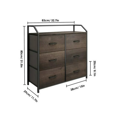 Homfa Fabric Dresser with 6 Drawers Wide Chest of Drawers with Wood Top Sturdy Metal Frame Furniture Storage Tower for Bedroom, Closets, Hallway, Entryway, Dark Brown**New in box**