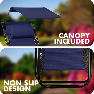 KEPLIN Zero Gravity Chairs Set of 2 with Canopy, Blue- NEW IN BOX!!!