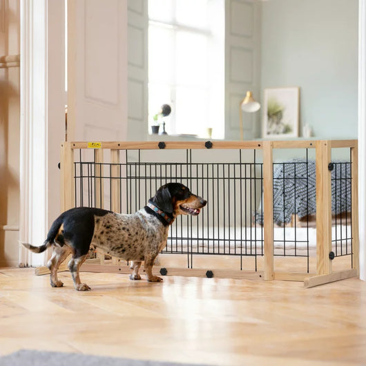 Coziwow Adjustable Wooden Dog Gate Pet Fence Free-Standing 21''H, Original Wood Color**New in box**